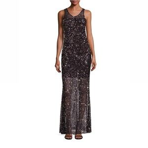 Parker Black synthetic tiffany sequin evening gown long dress sleeveless